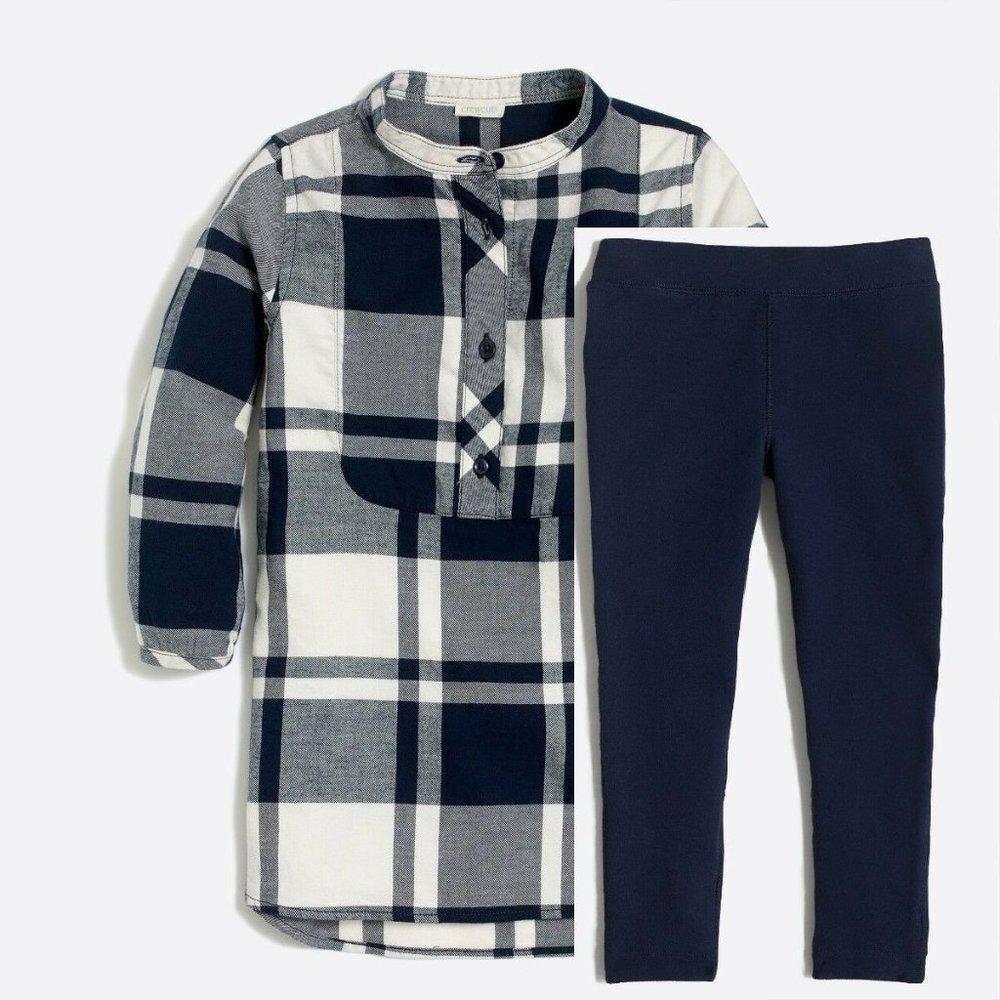 NEW J. CREW CREWCUTS 2pc Outfit Set Flannel PlaidTunic, French Terry Leggings